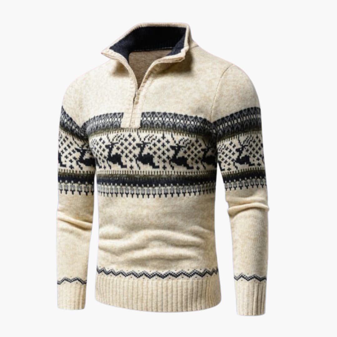 Lio – Herrenpullover mit Viertelreißverschluss Beige