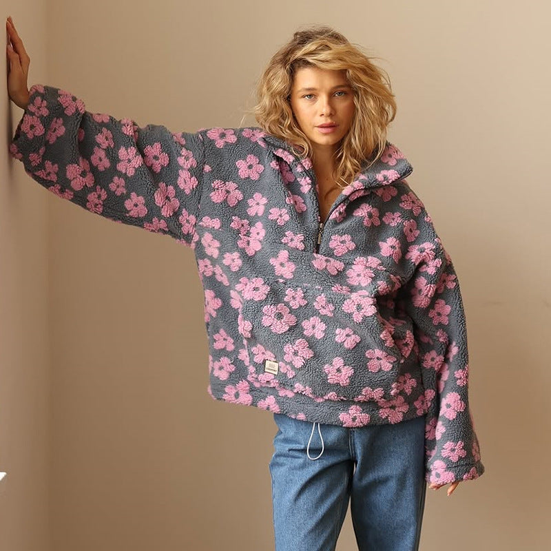 Rosa – Warmer Pullover Im Blumen-Design