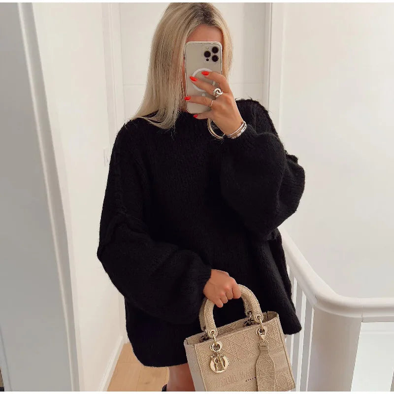 Malia - Heidi Flauschiger Oversize Strickpullover Schwarz