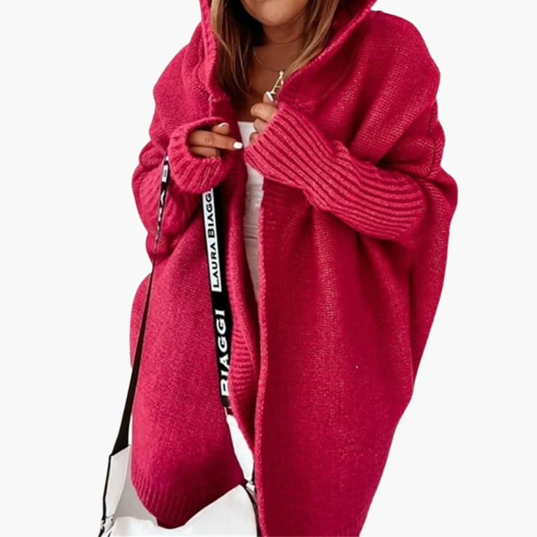 Malina - Strick Cardigan mit Kapuze für Damen Rot