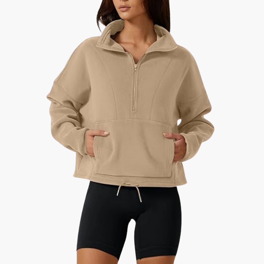 Marianne – Fleecejacke Warmes Polar Fleece Sweatshirt für den Winter Beige