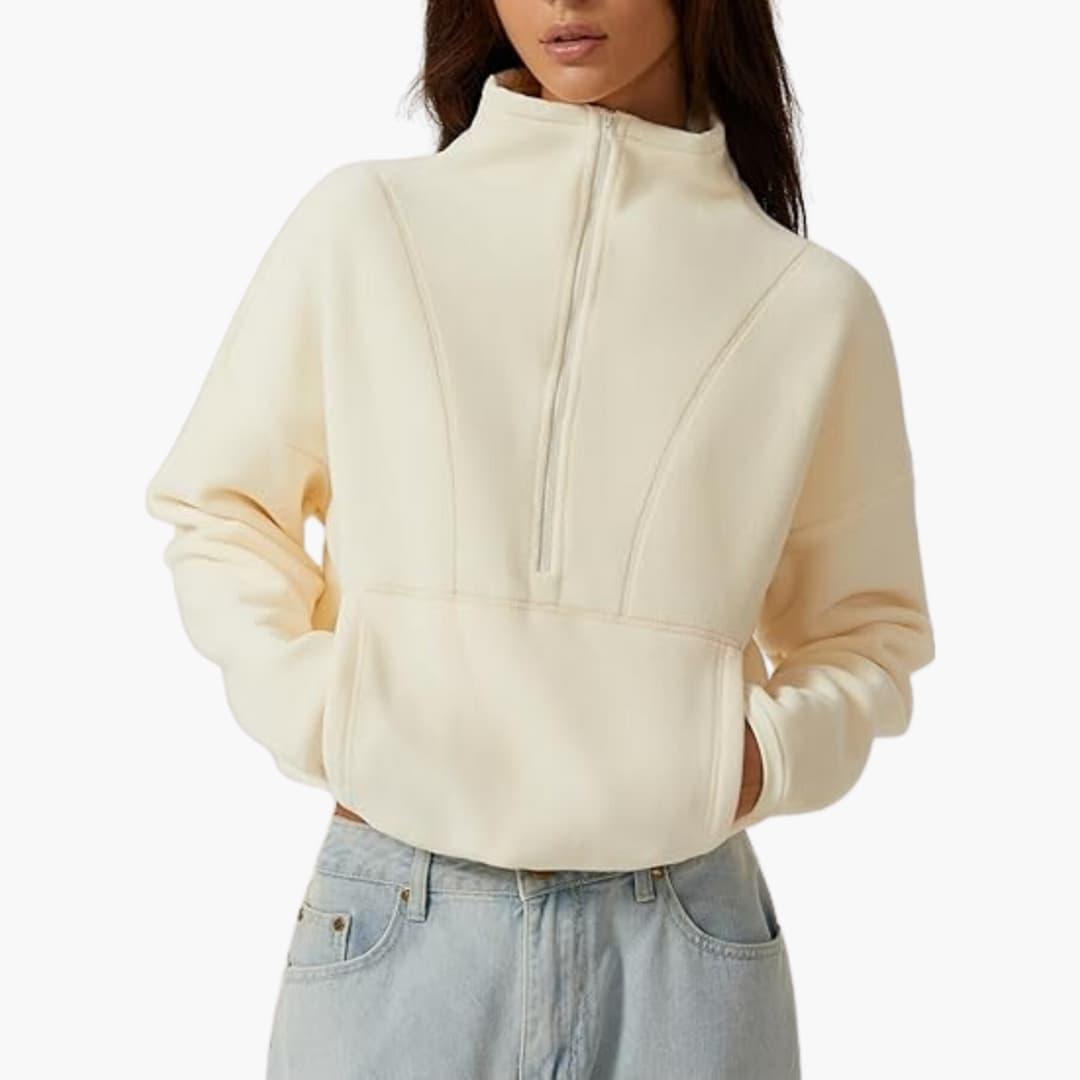 Marianne – Fleecejacke Warmes Polar Fleece Sweatshirt für den Winter Sahne