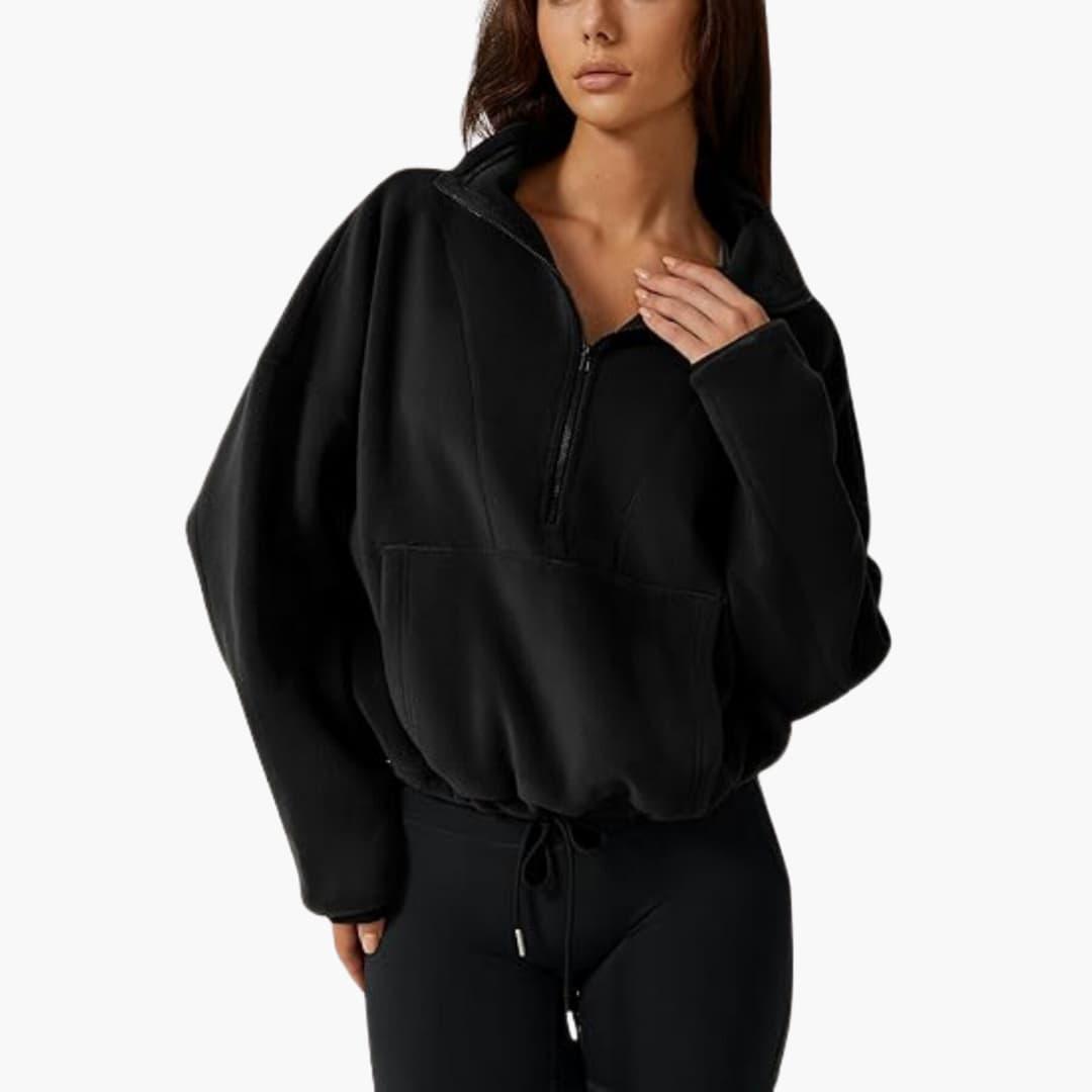 Marianne – Fleecejacke Warmes Polar Fleece Sweatshirt für den Winter Schwarz