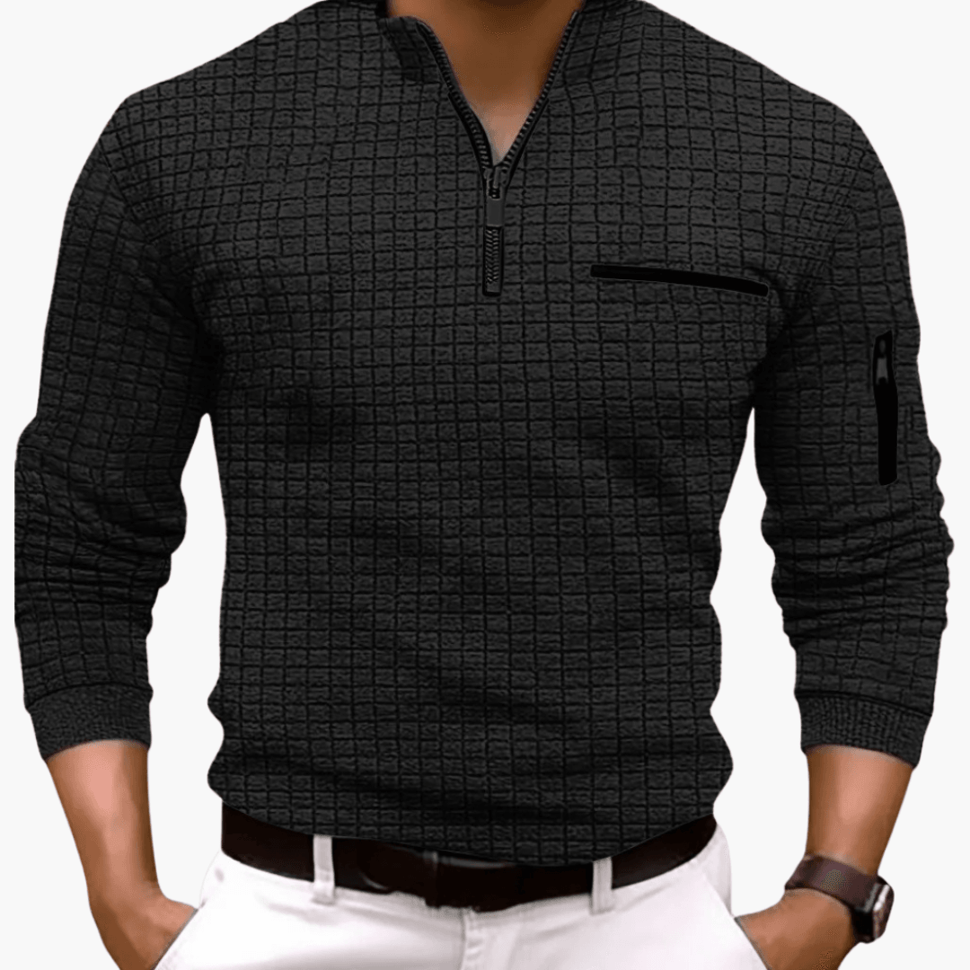 Micha - Herren Pullover mit Reißverschluss Lässiger Sweatshirt Schwarz