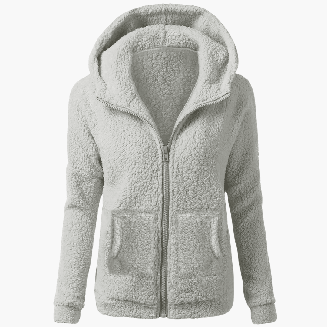 Monika - Damen Fleece Hoodie mit Reißverschluss und Kapuze Hellgrau