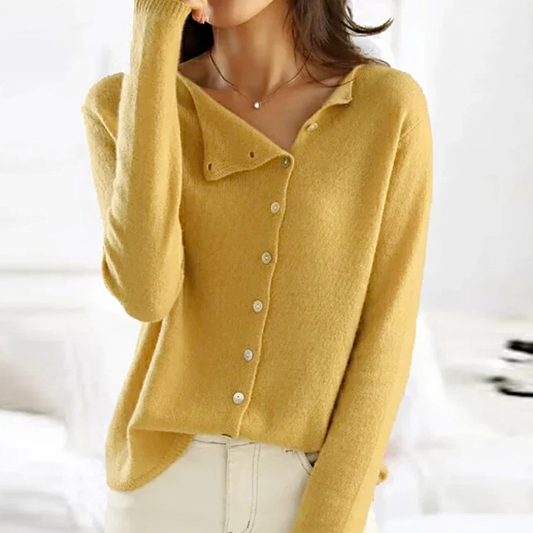 Natalia – Damen Strickpullover Vintage Warm Elegant Gelb