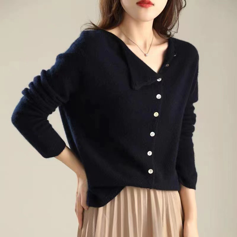 Natalia – Damen Strickpullover Vintage Warm Elegant Marine Blau