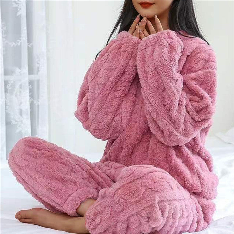Natascha – Damen Fleece Pyjama Set Warm Kuschelig Rosa