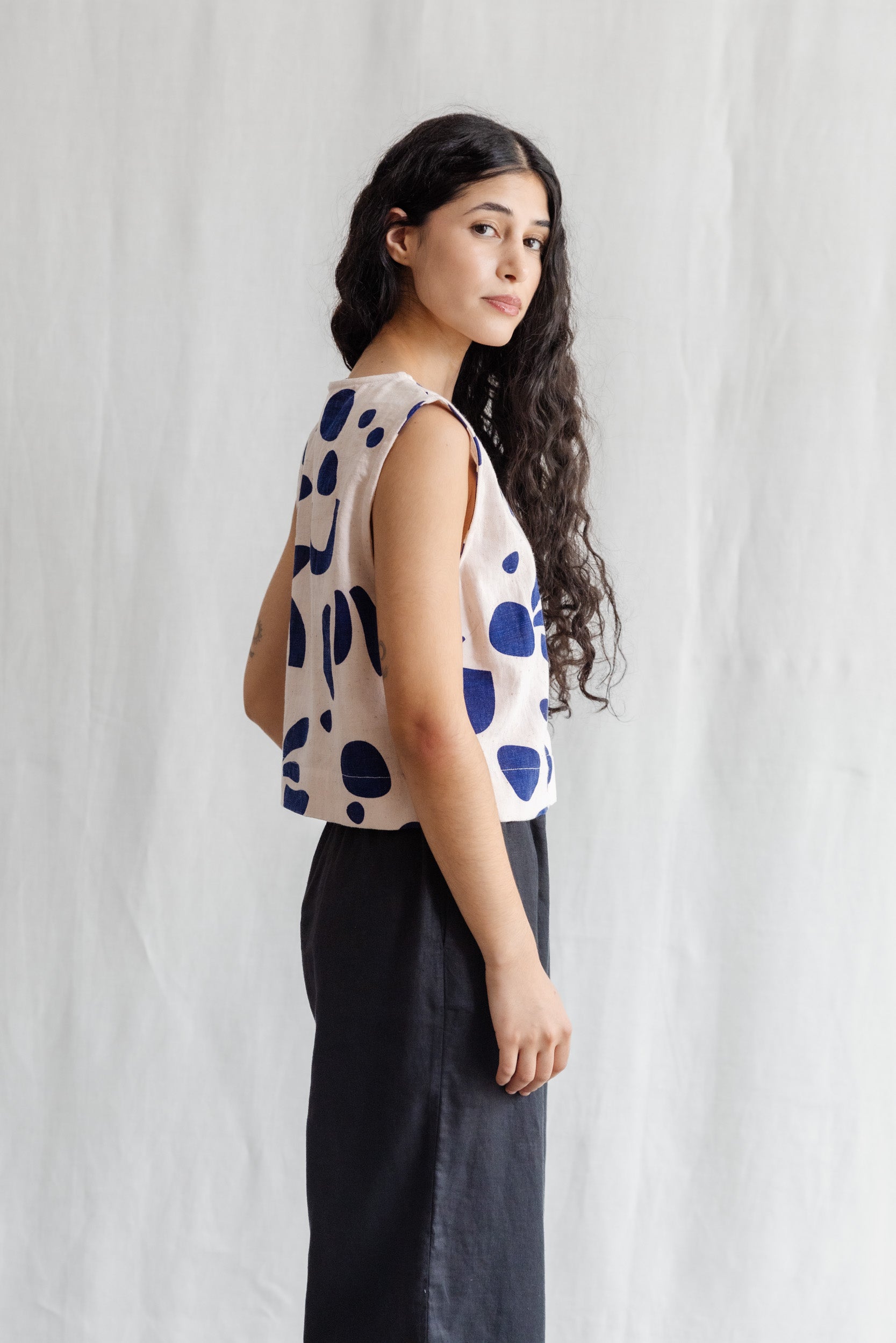 Niamh- Bio Baumwoll Top Diyan Print Atlantik Blockprint Atlantik 2