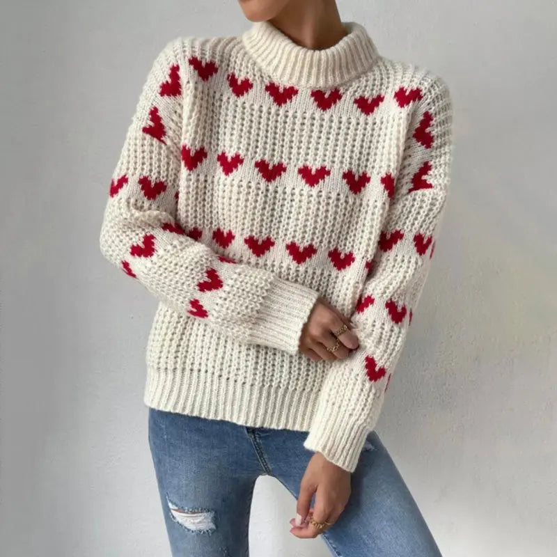 Amelie - Verspielter Strickpullover mit Herzmuster Für Damen