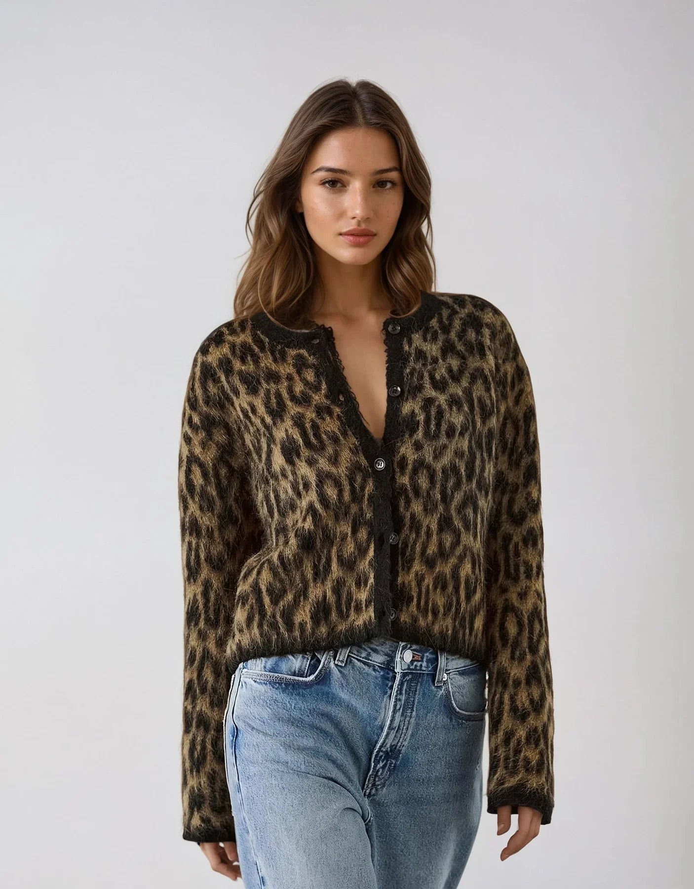 Luzia - Leopard Cardigan Damen Mit Rundhalsausschnitt