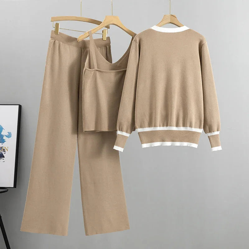 Maike - Dreiteiliges Damen Strickset mit Kontrastdesign