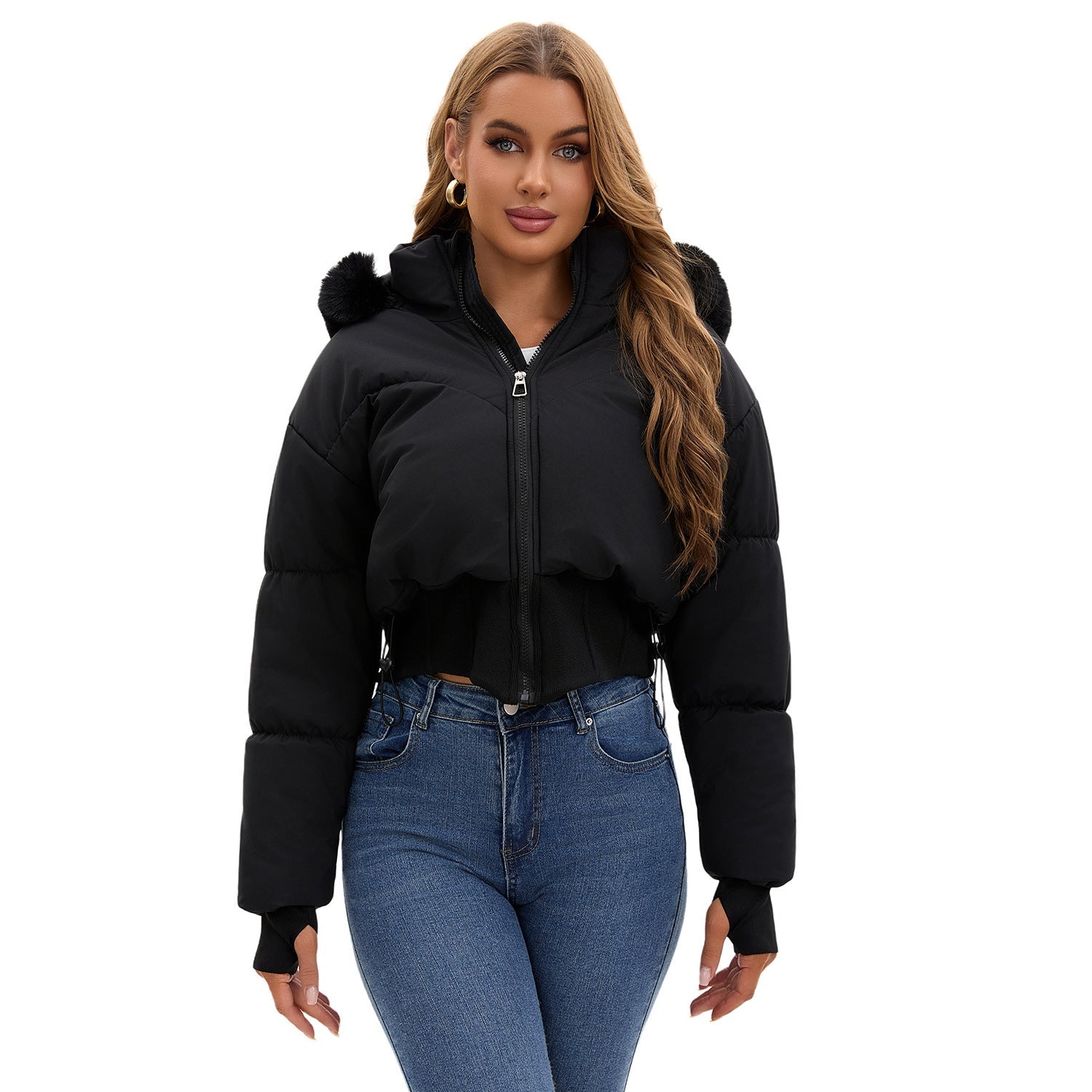 Fenna - Damen Cropped Daunenjacke mit Kapuze