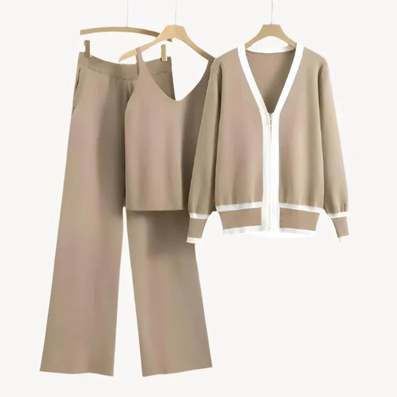 Maike - Dreiteiliges Damen Strickset mit Kontrastdesign
