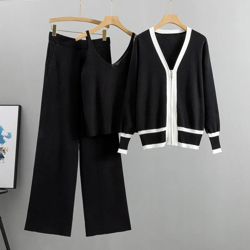 Maike - Dreiteiliges Damen Strickset mit Kontrastdesign