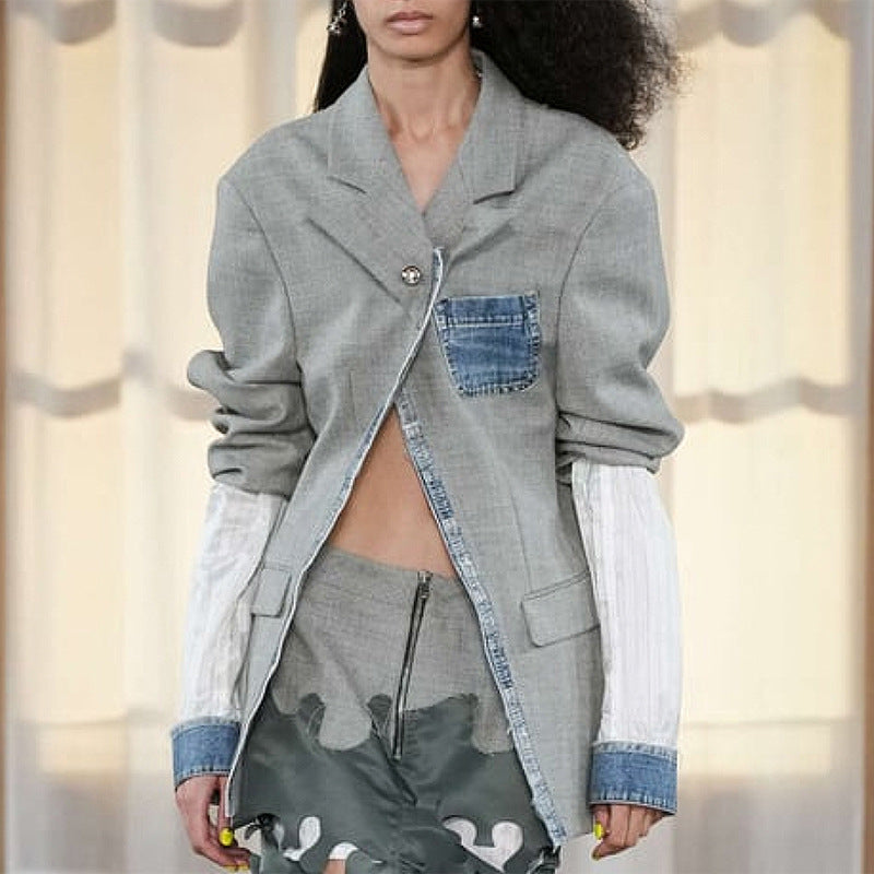 Norine - Oversize Damen Denim Blazer mit Schulterpolstern