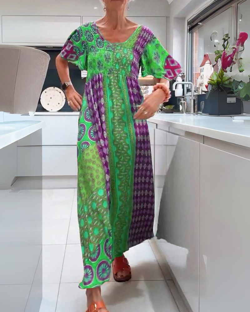 Odette- Boho Patchwork Maxikleid Hellgrün