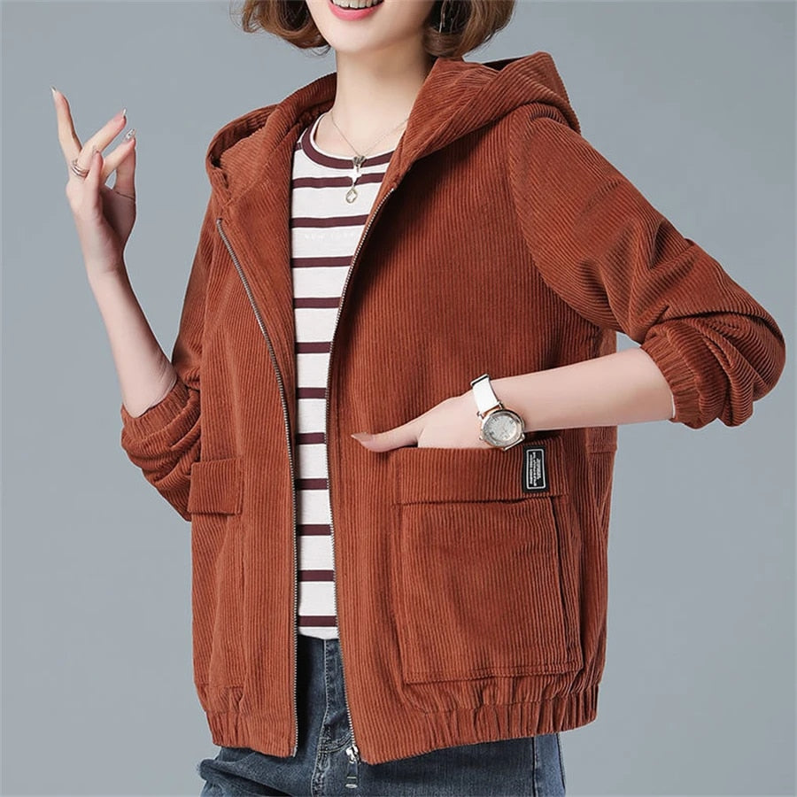 Doreen - Damen Zip-Up Kapuzenjacke aus Cord mit großen Taschen