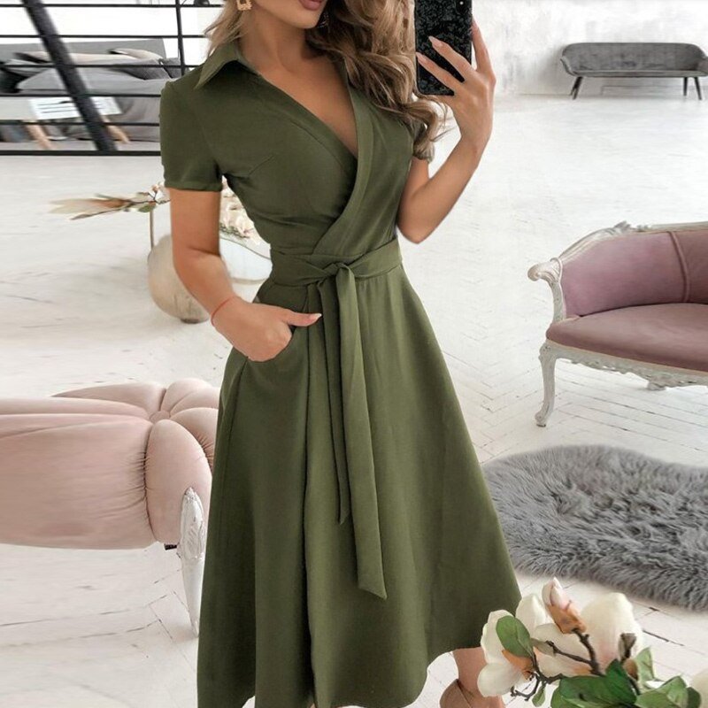 Paula – Midikleid Damen Mit Taillengürtel Elegant Sommer 4