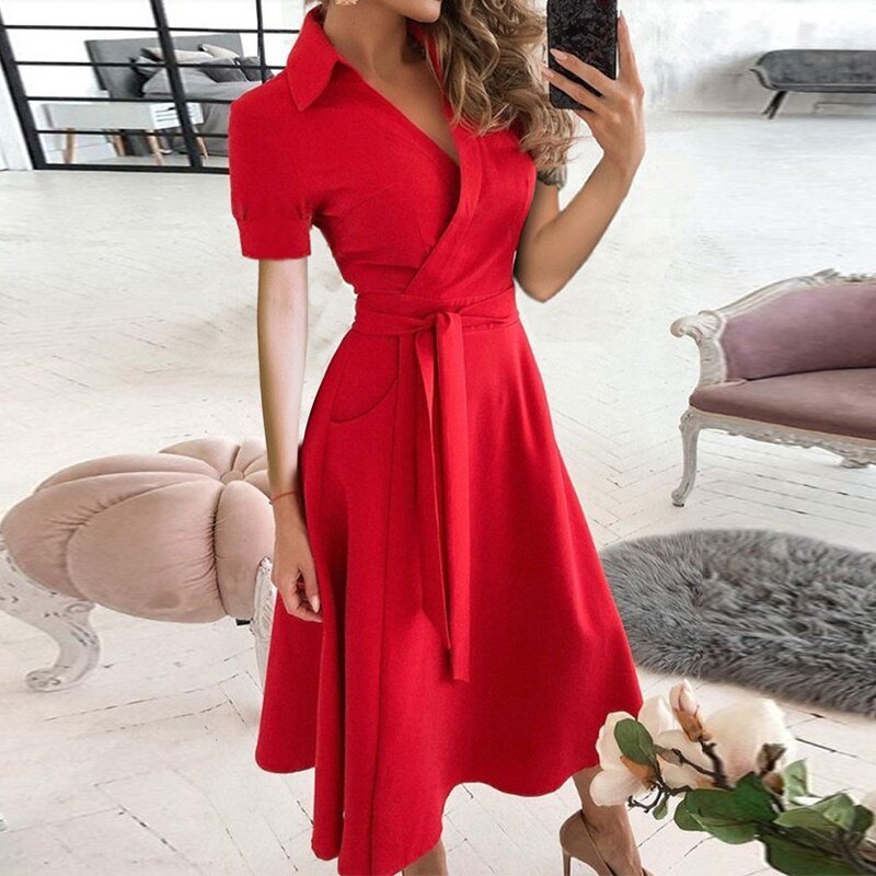 Paula – Midikleid Damen Mit Taillengürtel Elegant Sommer 7