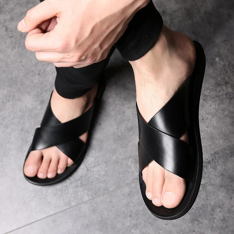 Pavian - Lässige rutschfeste Ledersandalen Schwarz 2
