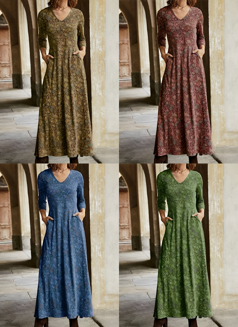 Pia - Langes Kleid Vintage-Muster