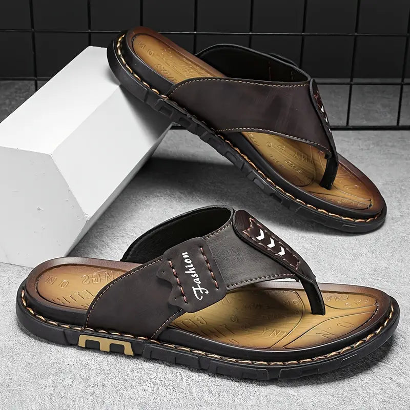 Poldi - Herren Vintage Schwarze Flip Flops Braun