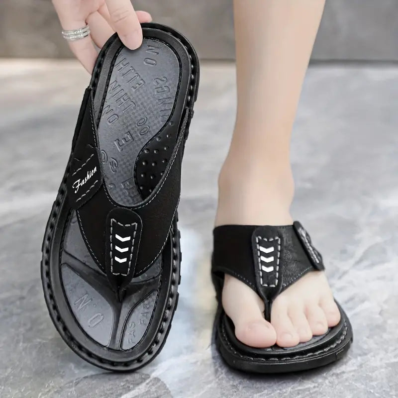 Poldi - Herren Vintage Schwarze Flip Flops Schwarz