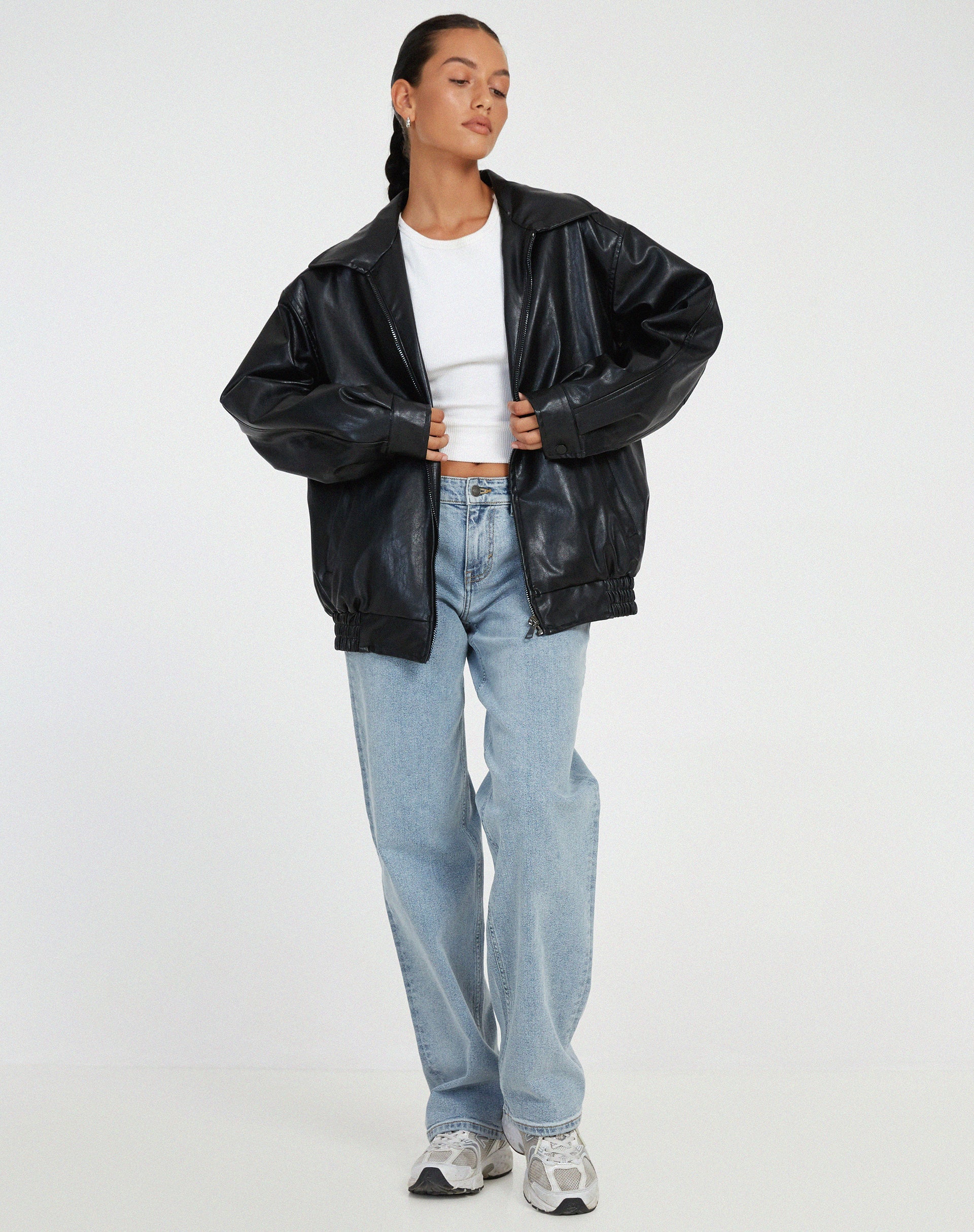 Polina - Oversized Damen PU Lederjacke Schwarz