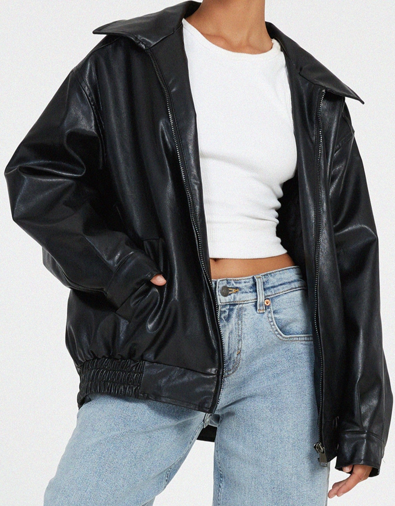 Polina - Oversized Damen PU Lederjacke Schwarz