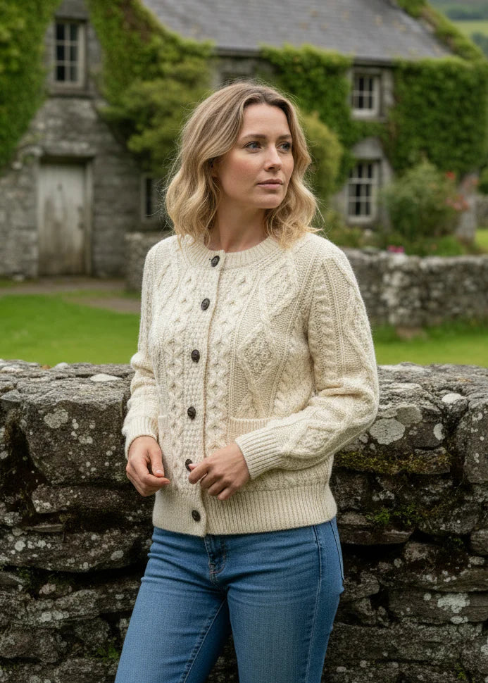 Christa - Damen Aran Strick-Cardigan Komfortabel