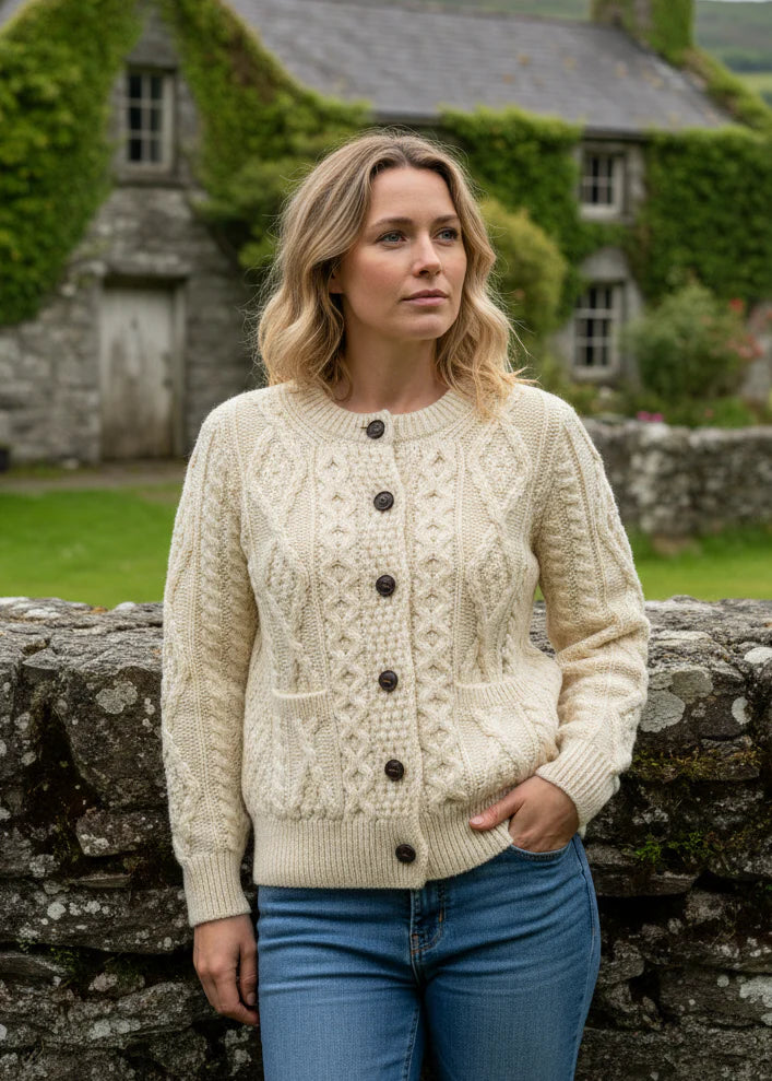 Christa - Damen Aran Strick-Cardigan Komfortabel