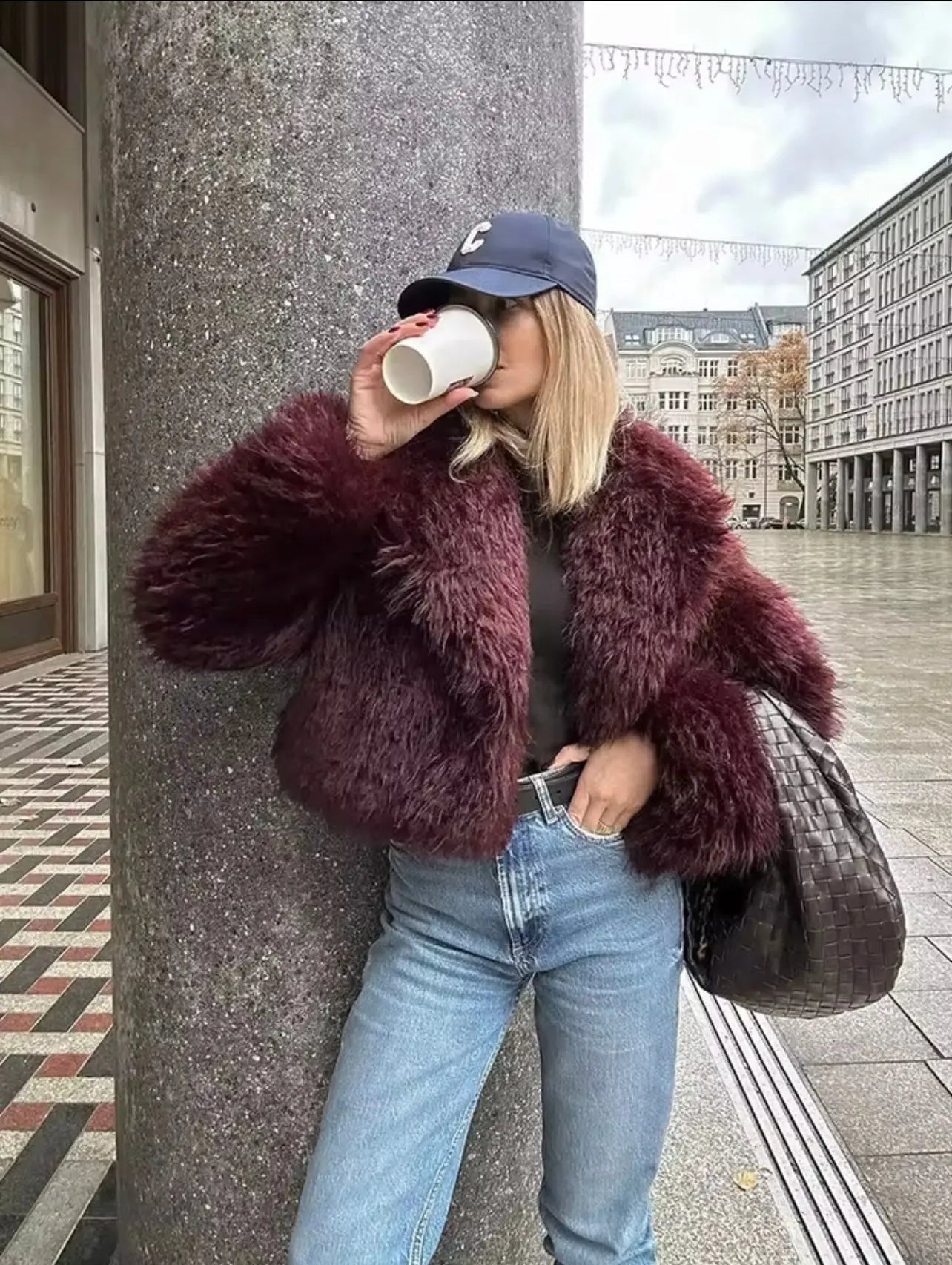 Quina - Damen Kunstfell Jacke Limited Edition Burgund