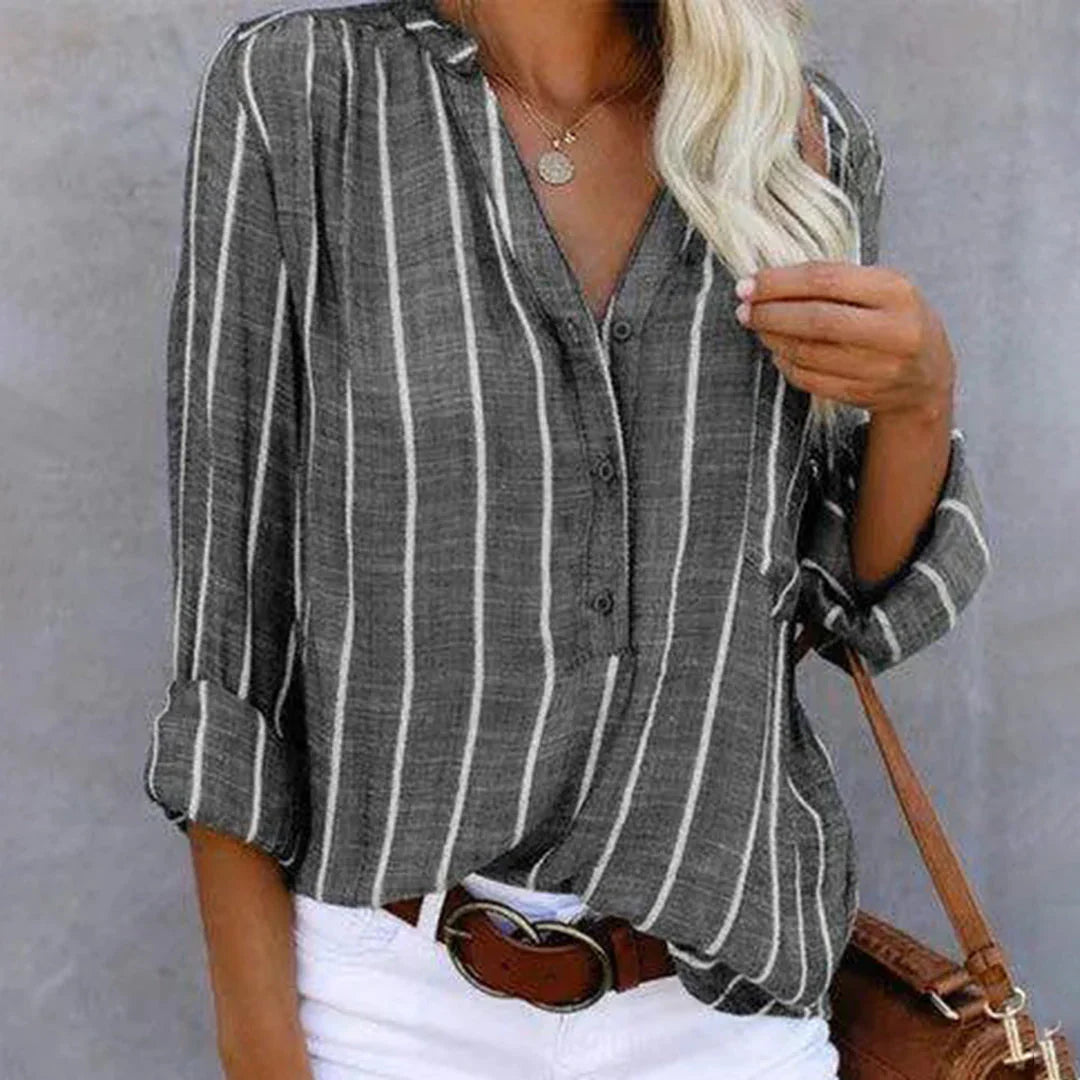 Quisha – gestreifte Bluse aus Baumwollleinen Grau
