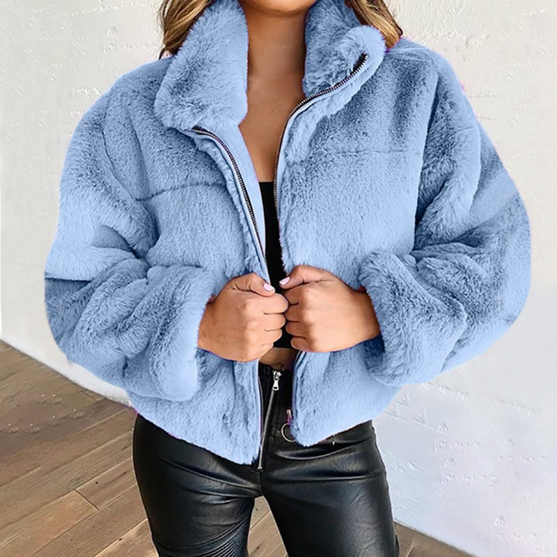 Regine - Damen Winter Plüschjacke Warm Kuschelig Blau
