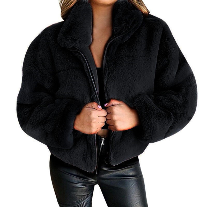 Regine - Damen Winter Plüschjacke Warm Kuschelig Schwarz