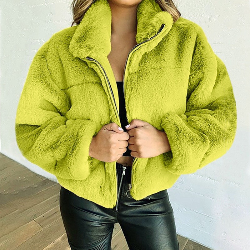 Regine - Damen Winter Plüschjacke Warm Kuschelig Zitronengrün