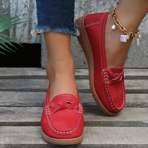 Roselith - Weiches Leder Slip-On Sneakers Bequeme Loafer Schuhe Rot