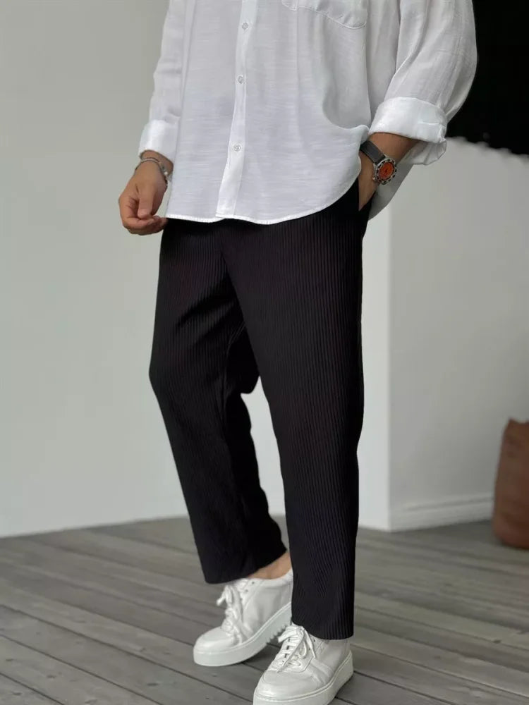 Rouven - Herren Relaxed Fit Rippenstrick-Hose schwarz
