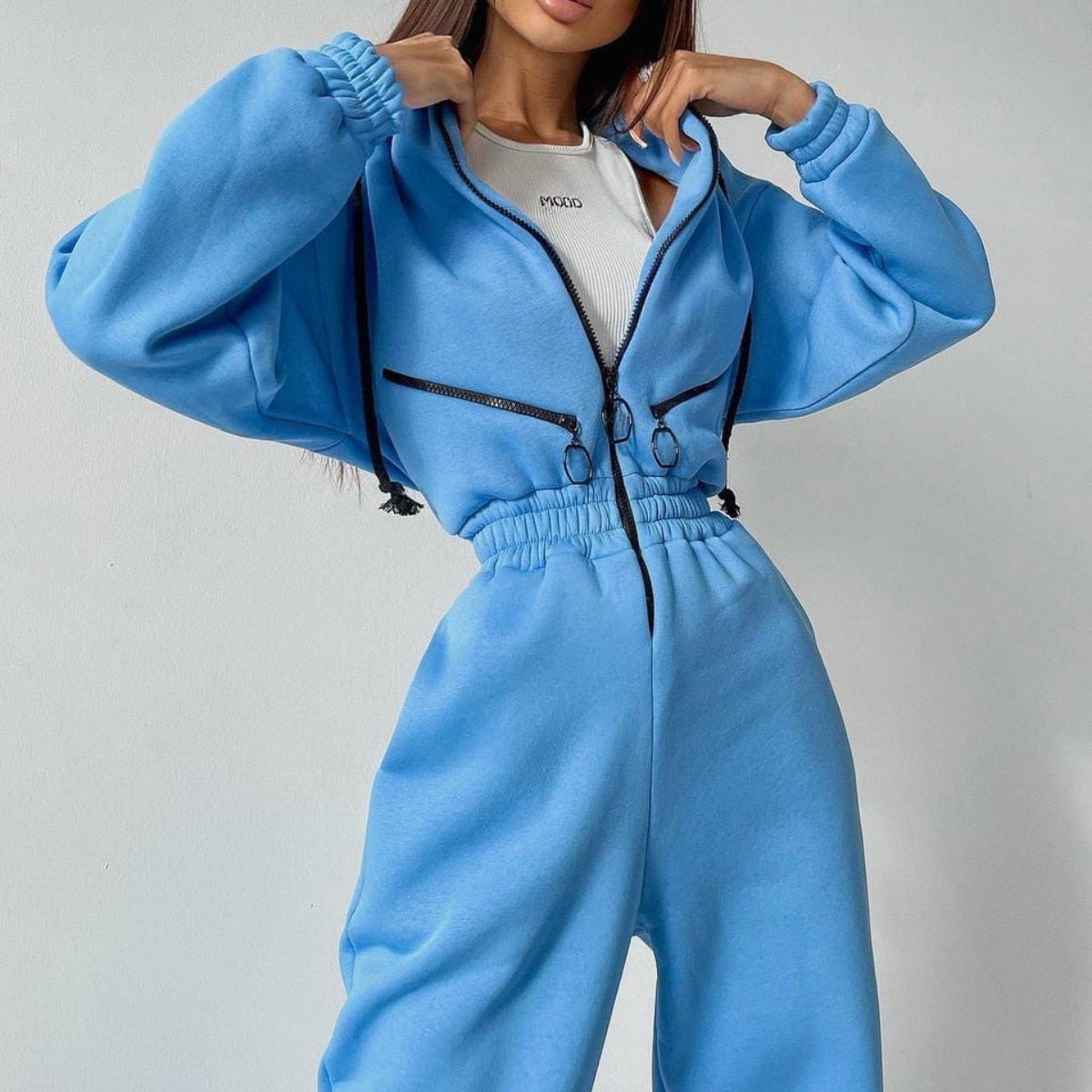 Pia – Damen Kapuzenanzug Jumpsuit