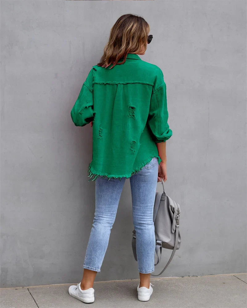 Ivonne - Stylische Damen Jeansjacke mit ungesäumten Kanten