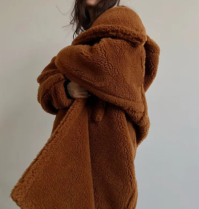 Daria - Damen Teddy Mantel mit Kapuze warm