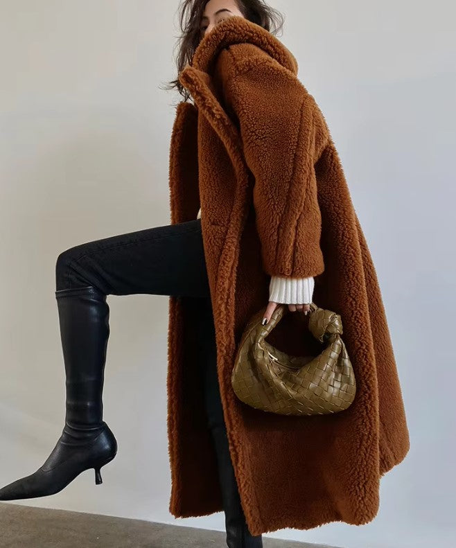 Daria - Damen Teddy Mantel mit Kapuze warm