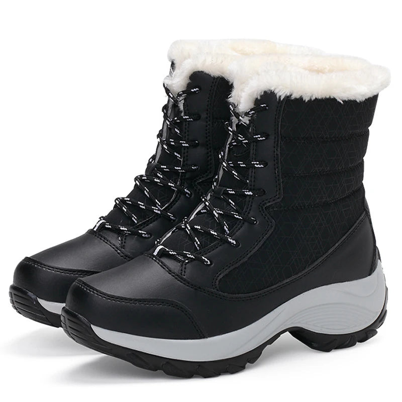 Sina - Damen Schneestiefel Winter Warm Bequem Kuschelig Schwarz