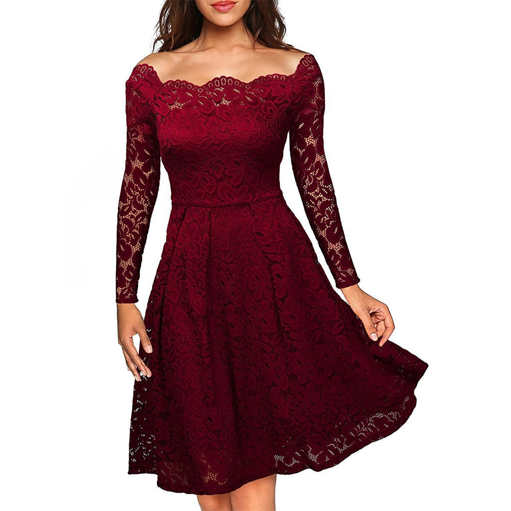 Stellina - Elegantes Off-Shoulder-Spitzenkleid Für Damen Rot