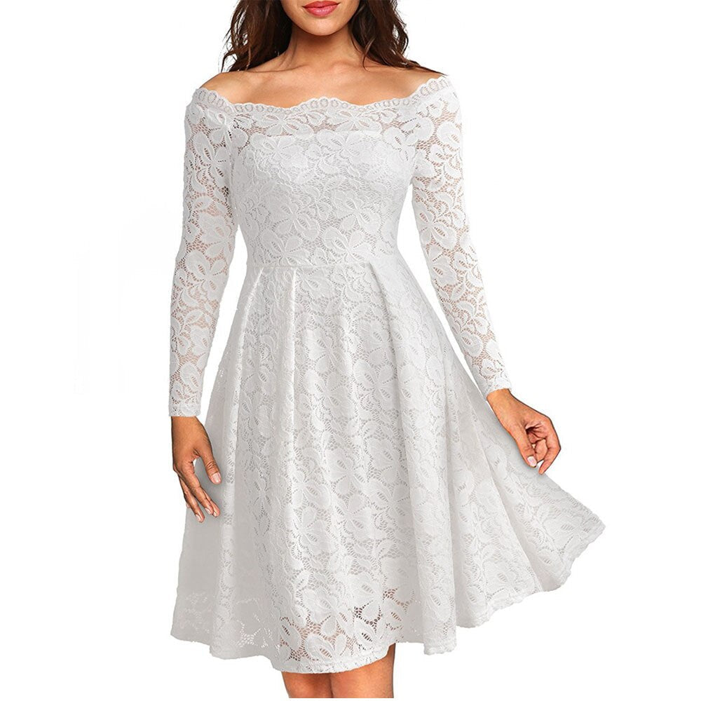 Stellina - Elegantes Off-Shoulder-Spitzenkleid Für Damen WeiB