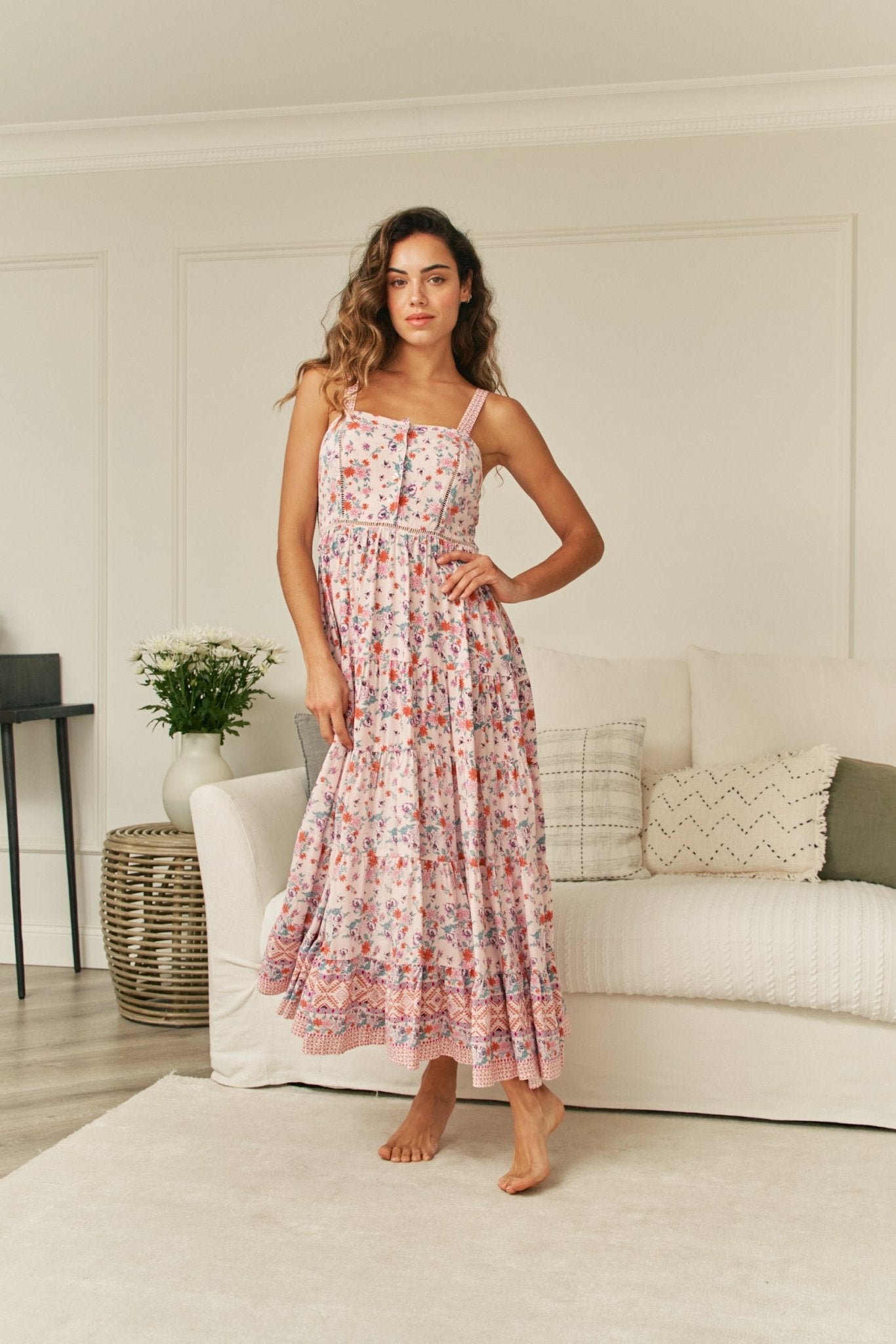 Theodora - Maxikleid im Boho-Stil mit Spaghettiträgern - Rosa 4