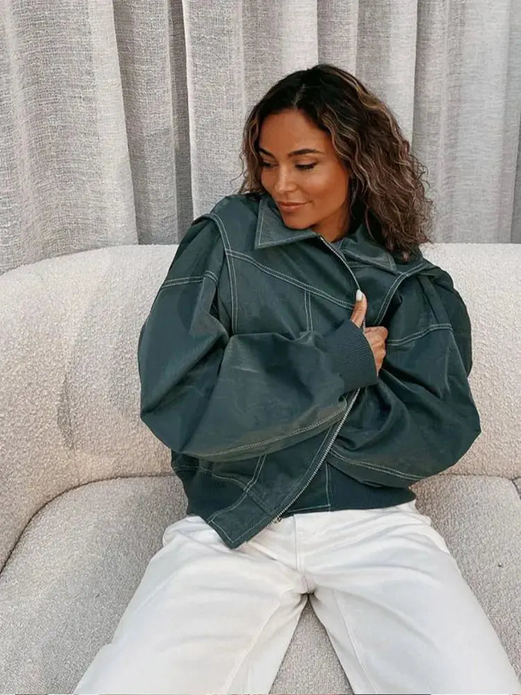 Theresa - Jacke Oversize Herbstmode Bequem Trendig Warm Grün