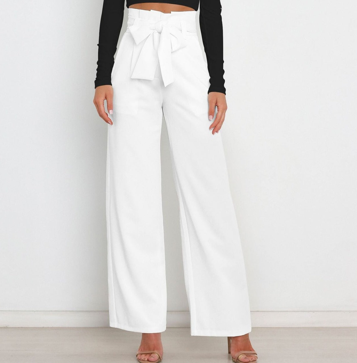 Torina - Damen High-Waist Weitbein-Hose WeiB