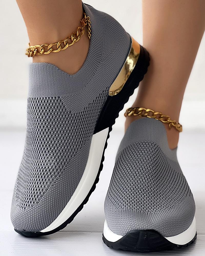 Umberta - Damen Stricksneaker mit goldfarbenem Akzent Grau